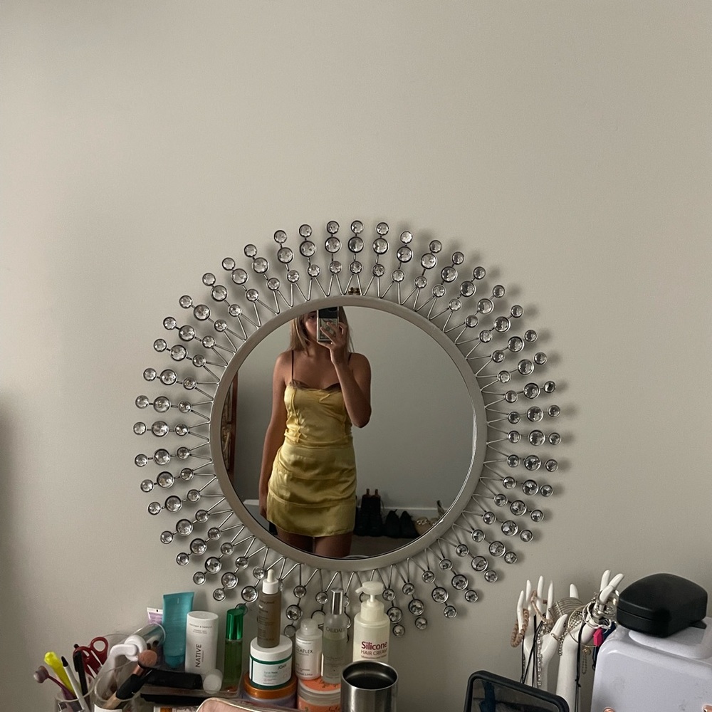 gold mini silk slip dress, size-36 fits small-medium